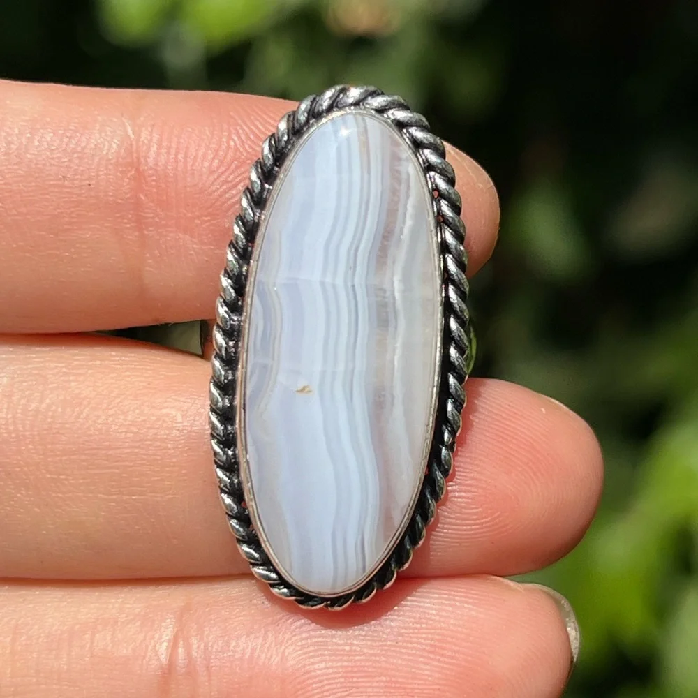 Size 7‎ 925 silver plated blue lace agate ring